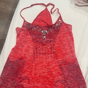 Free People Red Embellished Tank Top